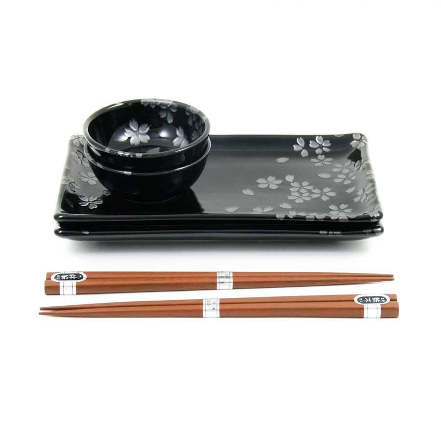 Kiji Stoneware & Ceramics Kuro Hana Sushi Serving Set 7 Kiji Stoneware & Ceramics Kuro Hana Sushi Serving Set