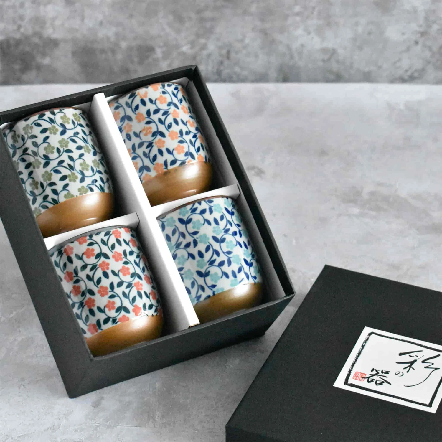 Kiji Stoneware & Ceramics Colourful Japanese Flower Tea Cup Set 5 Kiji Stoneware & Ceramics Colourful Japanese Flower Tea Cup Set