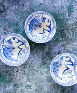 Kiji Stoneware & Ceramics Rice Bowl With Blue Fish