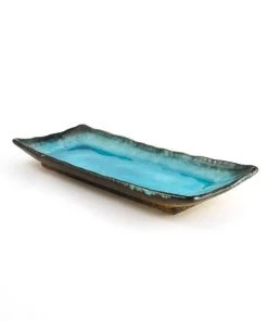 Kiji Stoneware & Ceramics Japanese Tableware Oblong Turquoise Platter