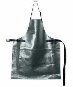 Dutchdeluxes Leather BBQ Apron In Metallic Grey Cookware